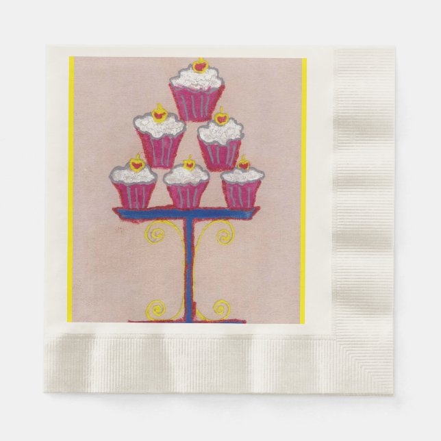 Cherry Cupkaka Rosa Art Print Napkins Pappersservett (Framsidan)