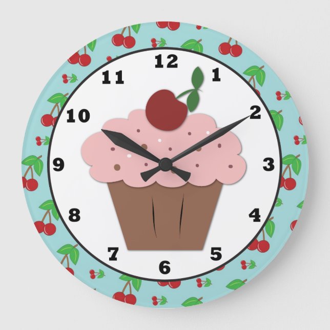 Cherry Cuptårta Sweet Wall Clock Stor Klocka (Framsida)