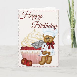 Cherry Cuptårta w/Bear Baker Grattis på födelsedag Kort