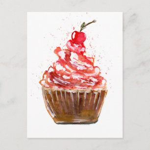 Cherry Cuptårta Watercolor Vykort