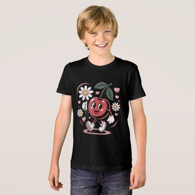 Cherry Delight Mascot - Retro Cherry Character T Shirt (Framsida Full)