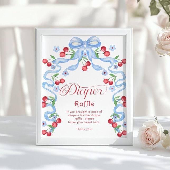 Cherry Diaper raffle Blue bow Whimsical Poster (Skapare uppladdad)