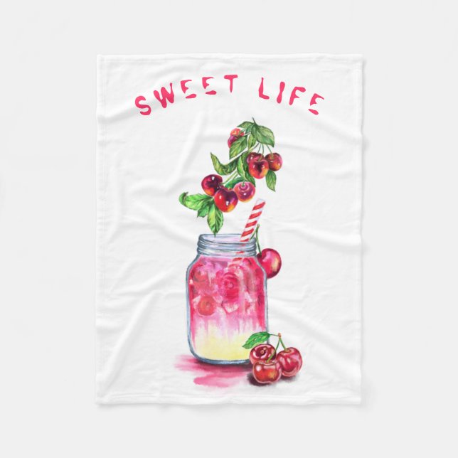 Cherry Drink Fruits Fleece Blanket - Anpassningsba (Framsidan)