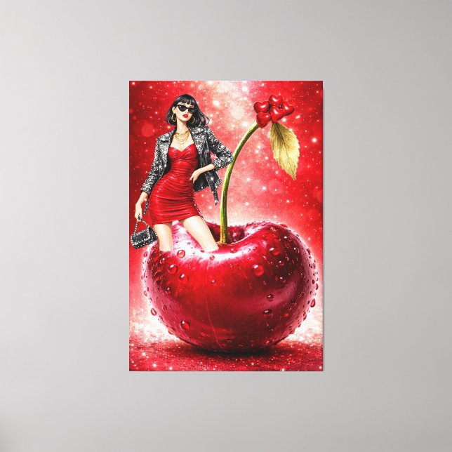 Cherry Fashion Illustration Wall Art Print Canvastryck (Framsida)