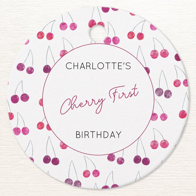 Cherry First Birthday Personlig Cherries Gåvor Etiketter (Personalized Cherry First birthday party favor tag)