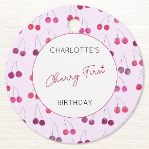 Cherry First Birthday Personlig Cherries Rosa Gåvor Etiketter