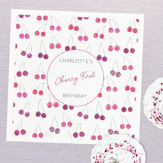 Cherry First Birthday Personlig Watercolor Pappersservett