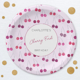 Cherry First Birthday Personlig Watercolor Rosa