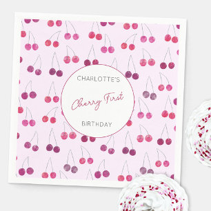 Cherry First Birthday Personlig Watercolor Rosa Pappersservett