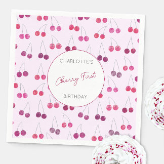 Cherry First Birthday Personlig Watercolor Rosa Pappersservett