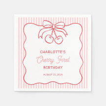 "Cherry First" Birthday Rosa Rand Bow Girly