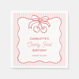 "Cherry First" Birthday Rosa Rand Bow Girly Pappersservett