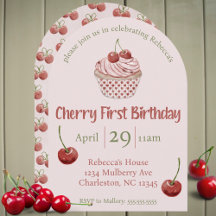 Cherry First Birthday Watercolor Coquette Cuptårta