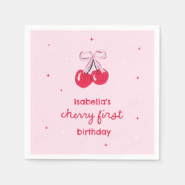 Cherry First Birthday with Pink Preppy Bow Pappersservett