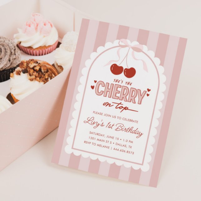 Cherry First Coquette Girls 1:a födelsedagen Inbjudningar (Skapare uppladdad)