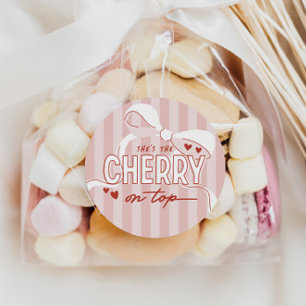 Cherry First Coquette Girls 1:a födelsedagen Runt Klistermärke