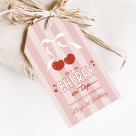 Cherry First Coquette Girls 1st Birthday Favor Presentetikett