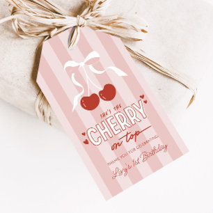 Cherry First Coquette Girls 1st Birthday Favor Presentetikett