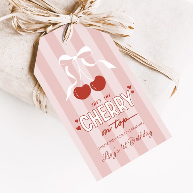 Cherry First Coquette Girls 1st Birthday Favor Presentetikett (Skapare uppladdad)