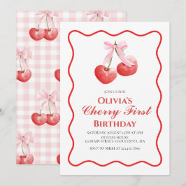 Cherry First Rosa Bow-diskett 1:a födelsedag Inbjudningar