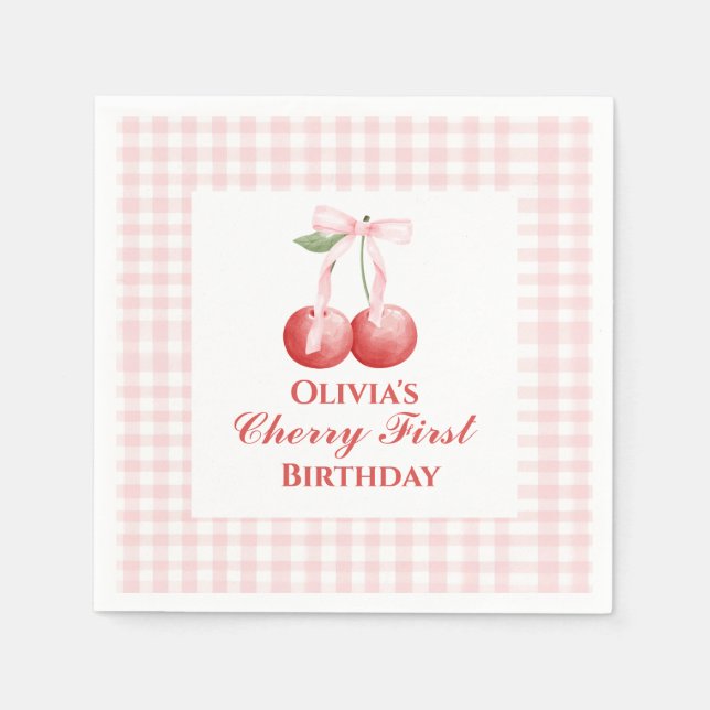 Cherry First Rosa Bow Gingham Pappersservett (Framsidan)