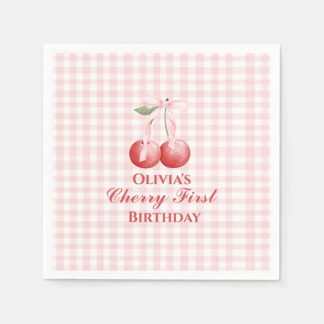 Cherry First Rosa Bow Gingham Pappersservett (Framsidan)