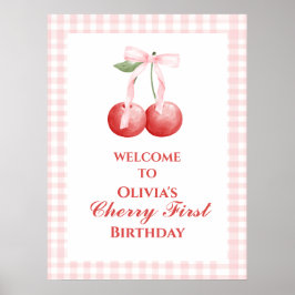 Cherry First Strawberry Rosa Bow 1:a årsdagen Poster