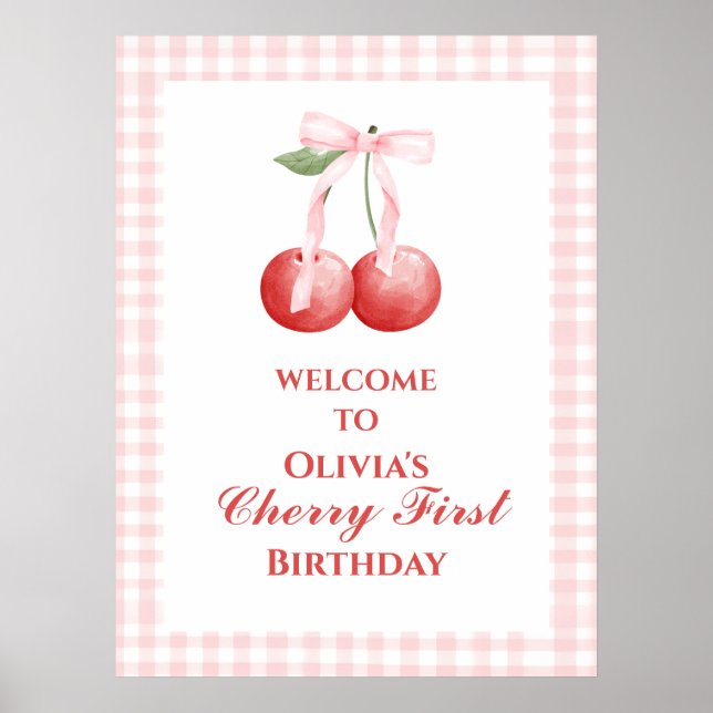 Cherry First Strawberry Rosa Bow 1:a årsdagen Poster (Framsidan)