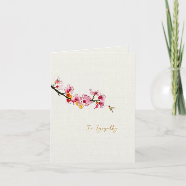 Cherry Flower and Humming bird Sympathy card Tack Kort (Framsida)