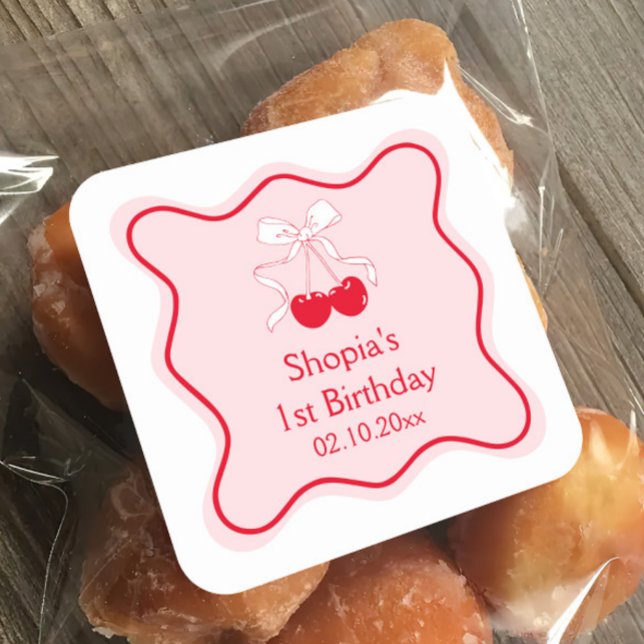 Cherry Födelsedagsfest Fyrkantigt Klistermärke (Skapare uppladdad)