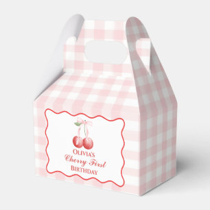 Cherry Första födelsedagen Rosa Bow Gingham Presentaskar