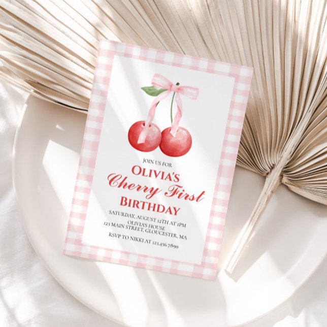 Cherry Första Rosa Slöja snygg 1-års födelsedag Inbjudningar (Skapare uppladdad)