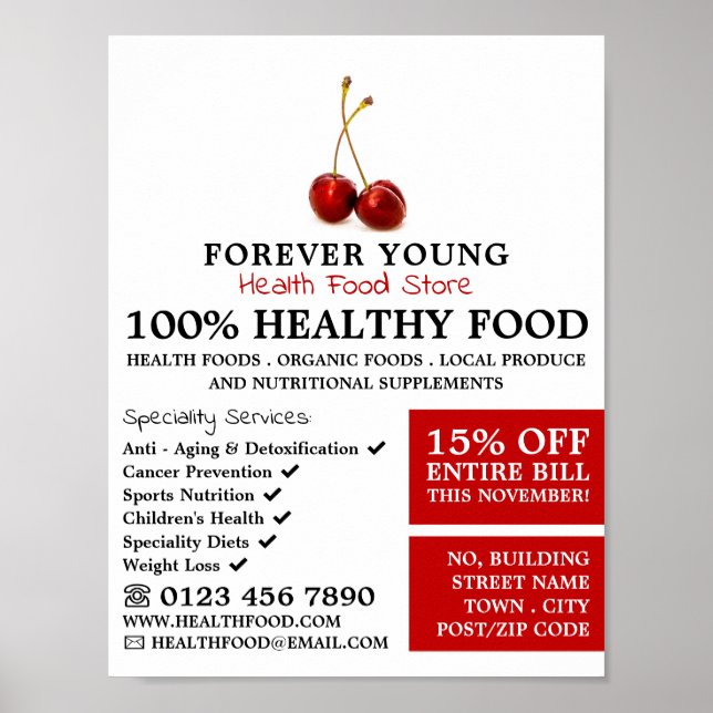Cherry Fruit, Health Food Store Advertising Poster (Framsidan)
