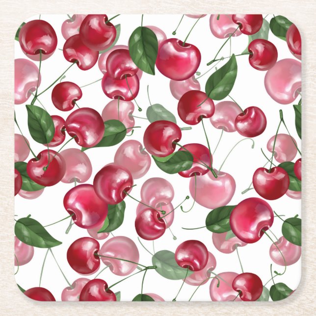 Cherry Fruit mönster Underlägg Papper Kvadrat (Framsidan)