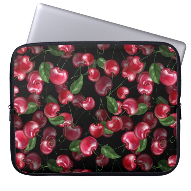 Cherry Fruit on black Laptop Fodral (Framsidan)