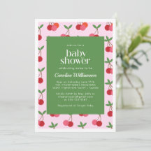 Cherry Fruit Red Rosa Grönt Cute Baby Shower