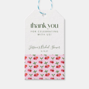 Cherry Fruit Red Rosa Grönt Shower Tack Presentetikett