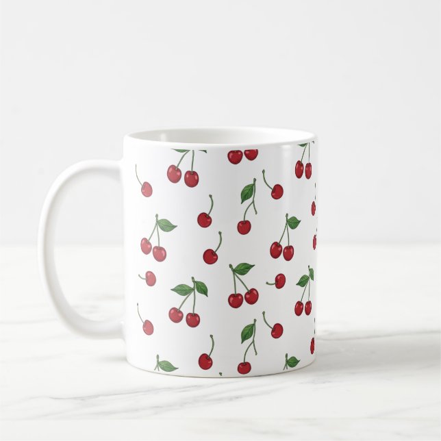 Cherry Fruit Repeat Pattern Design Kaffemugg (Vänster)
