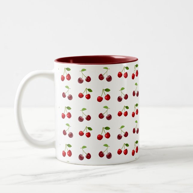 Cherry Fruits on White Två-Tonad Mugg (Vänster)