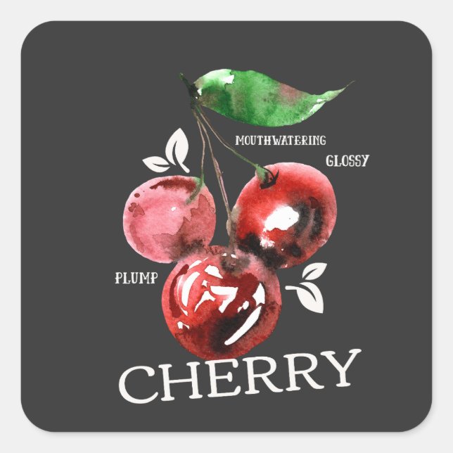Cherry Fyrkantigt Klistermärke (Framsida)
