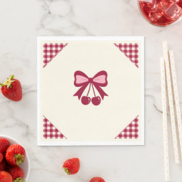 Cherry Gingham Coquette Baby Shower Servetter