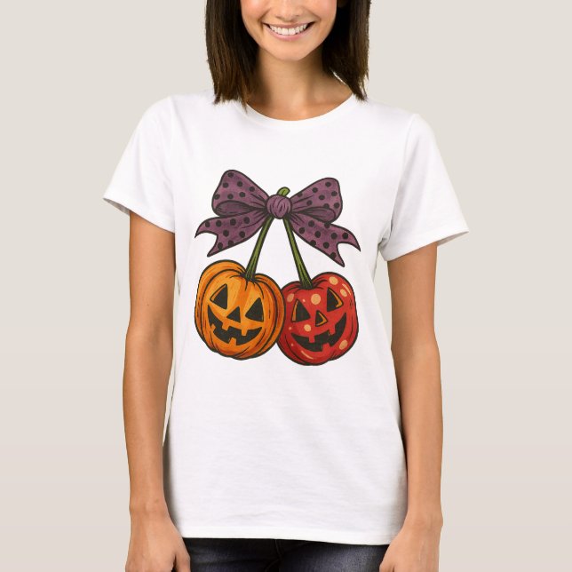 Cherry Halloween｜Halloween Cherries｜Pumpkin cherri T Shirt (Framsida)