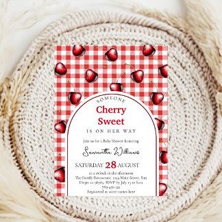 Cherry Heart Baby Shower Inbjudningar