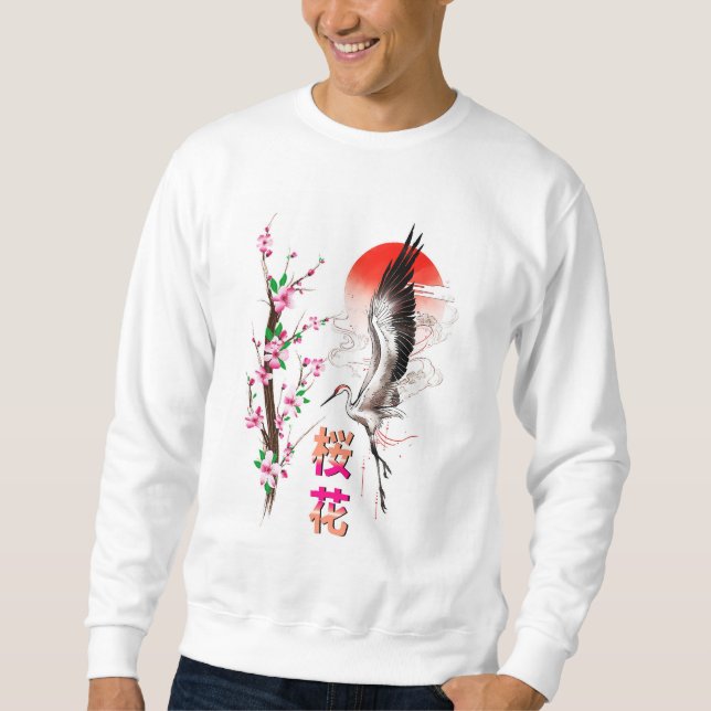 Cherry Japan Pastel Sakura Lång Ärmad Tröja (Framsida)