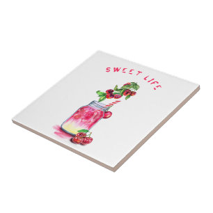 Cherry Juice Coola Drink Fruits Ceramic Tile Kakelplatta
