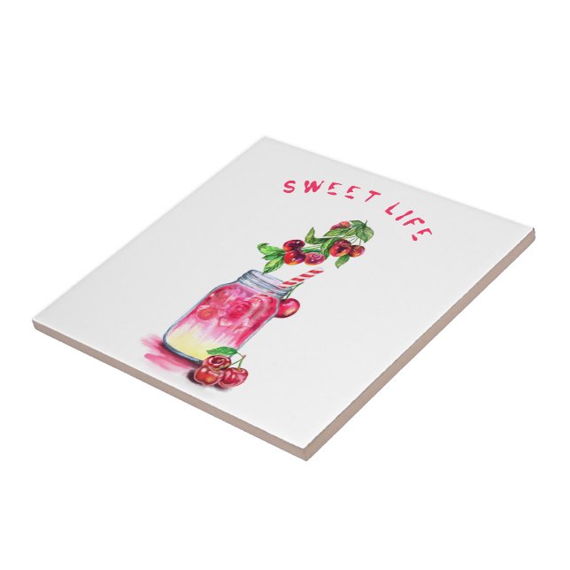 Cherry Juice Coola Drink Fruits Ceramic Tile Kakelplatta (Sidan)