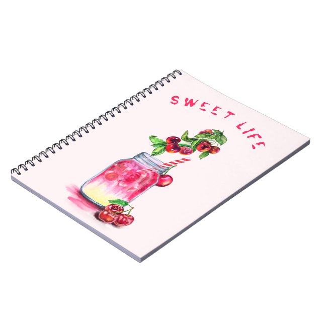 Cherry Juice Coola Drink Fruits Notebook Anteckningsbok (Vänstra Sidan)