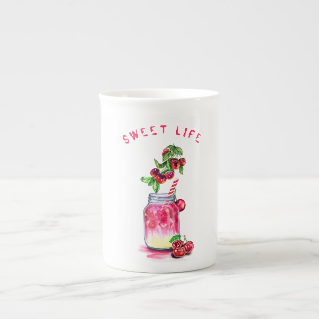Cherry Juice Drink Fruits Mugg Benporslin Mugg (Framsidan)