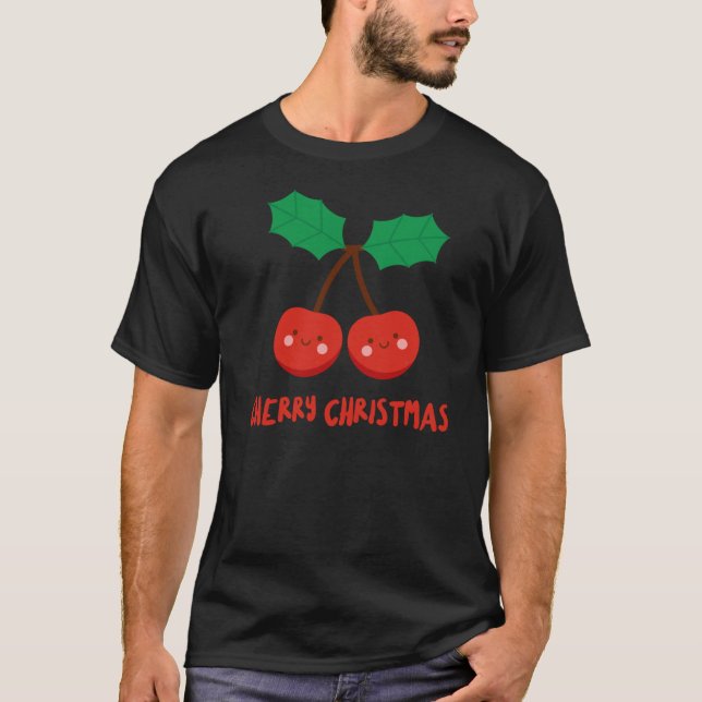 Cherry jul Fruit Fruktig Holly Jolly Kawaii W T Shirt (Framsida)
