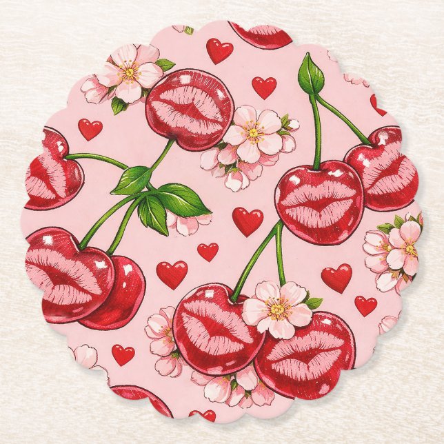 Cherry Kiss Paper Coaster Underlägg Papper (Framsida)
